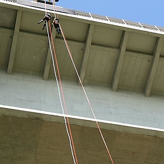 Nusle Bridge abseil on wheelchair 2017